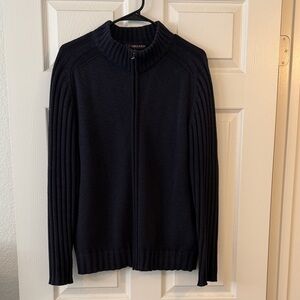 Briard Men's Navy Wool blend Zip-Up Sweater
